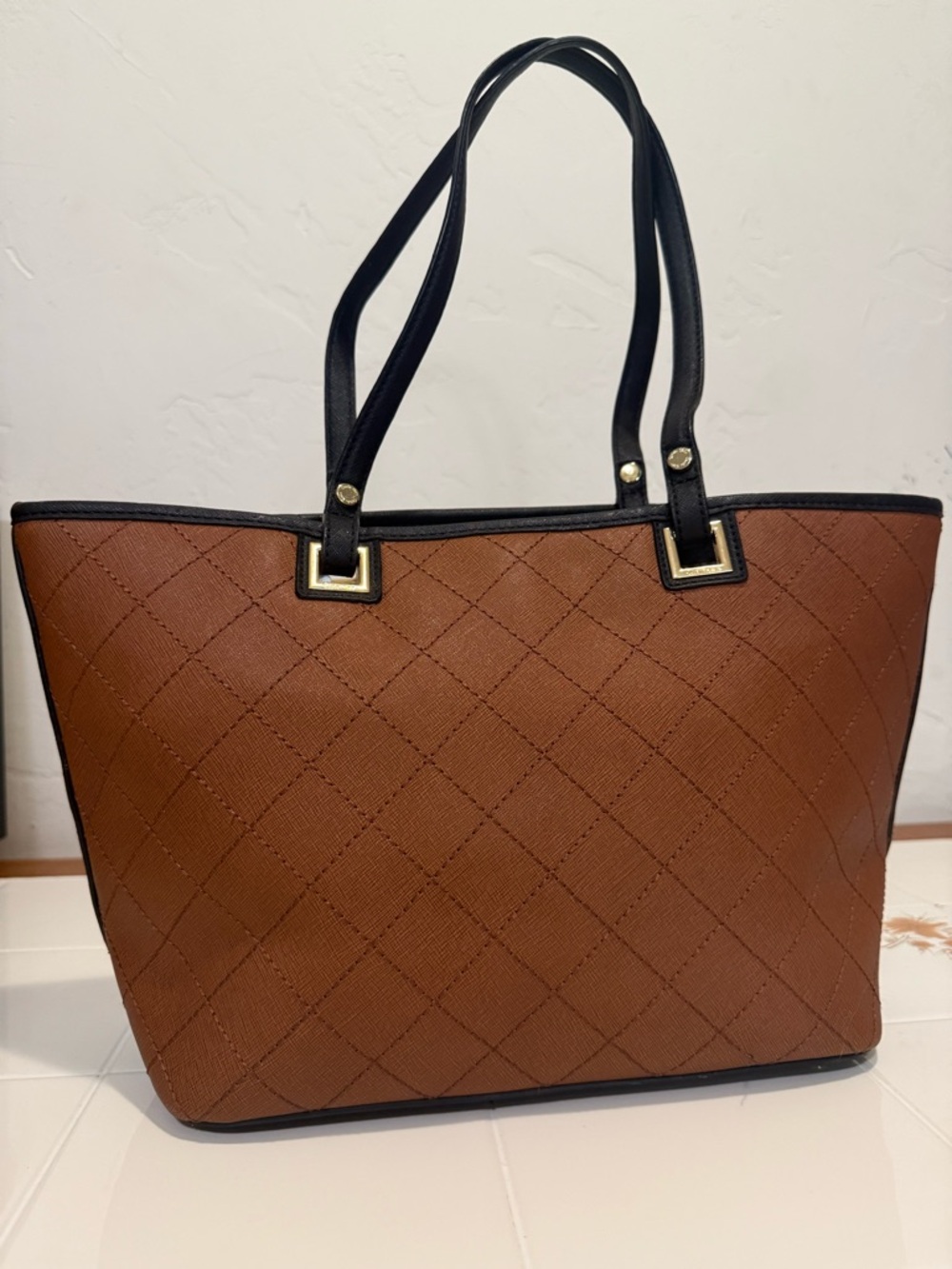 Calvin Klein Brown Quilted Tote with Black Trim